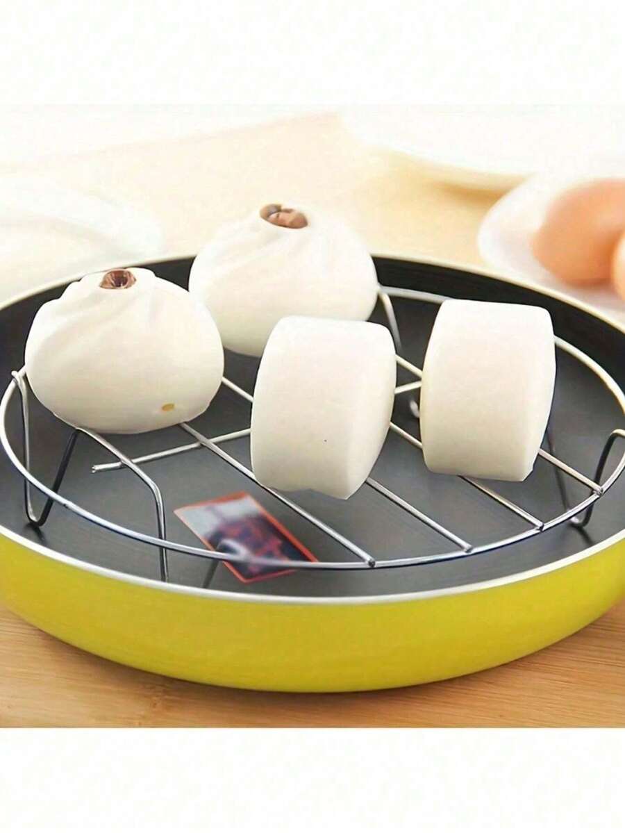 1pc Minimalist & Practical Kitchen Tool - Stainless Steel Plain Design, Rounded Shape, High Foot To Prevent Burns, Stable 4-Corner Support, Smooth Edges To Avoid Scratches, Can Be Used For Steaming Food, Non-Stick Pot Bottom, Space-Saving - Silver - View 1