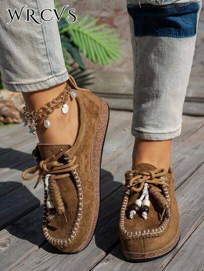 WRCVS Zapatos de cordones y sin cordones de color marrón, zapatos con flecos livianos y transpirables, mocasines casuales de suela blanda, zapatos de estudiante de moda, diseño de bloques de color, adecuados para la oficina, primavera y otoño, planos