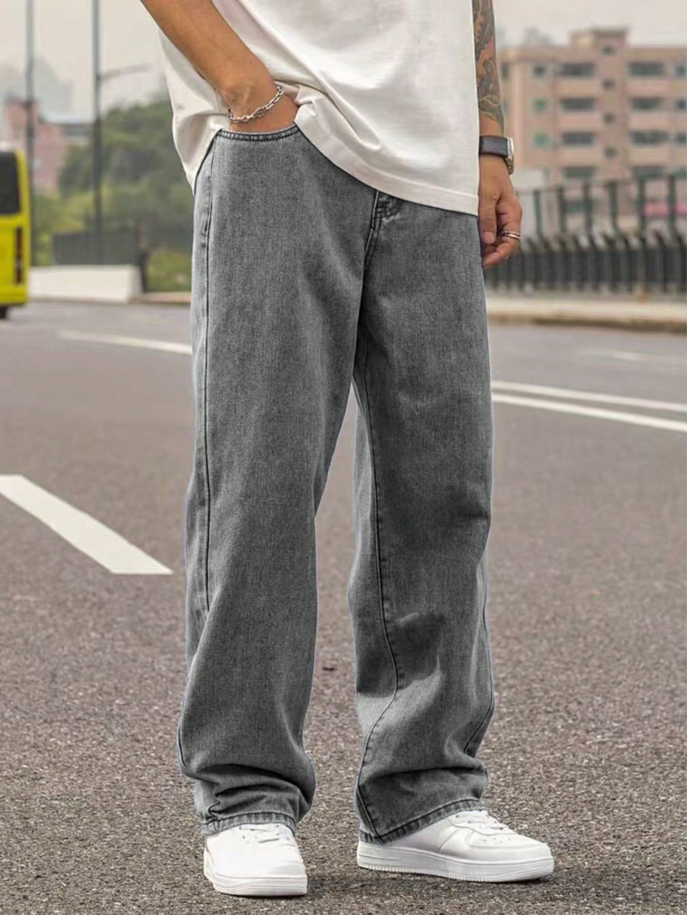 1pc Men's Straight Regular Fit Light Blue Casual C...