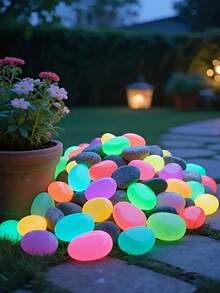 1/6/12/20/30/40/50pcs Large Glow In The Dark Pebbles (Random Color), 4.5cm/1.77in, Suitable For Garden Landscape, Track Decor, Fish Tank Starry Sky Decor, Romantic Luminous Stones, Fit For Home, Outdoor, Runway, Aquarium, Halloween, Christmas, Thanksgiving, Valentine's Day, Absorb Sunlight Or Lamp Light To Glow At Night, No Electricity Needed, Suitable For DIY Romantic Occasions (Surface May Have Scratches, Which Is A Normal Phenomenon In The Production And Transportation Process, Please Understand.) - Multicolor - View 6