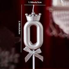 Kit 2 - Birthday Candles, Decorative Birthday Number, Cake Topper With Crown And Bow - 銀色 - 查看 3