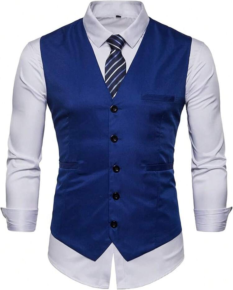 Mens Formal Suit Vest Business Dress Vest For Suit Or Tuxedohalloween - Royal Blue - View 6