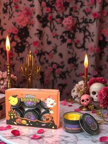 1/4/6 Black Can Aromatherapy Candles, Halloween And Christmas Party Gift Boxes, 80g Soy Wax Aromatherapy Candles, Suitable For Gift Giving, Party Home Decoration, Holiday Gifts, Friends, Girlfriends, Classmates' Friendship Holiday Gifts