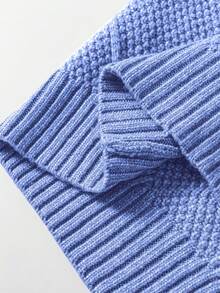 Acelitt Autumn/Winter Women's Solid Color Knitted Textured Pattern Dropped Shoulder Oversized Sweater Dress, Order One Size Down - Blue - View 10