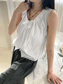 2025夏季女装新款休闲简约时尚搭配套装，抽绳设计上衣 - 白色 - 查看 4
