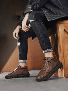 Zapatos casuales de alta top hechos a mano para hombres, zapatillas de deporte de moda con cordones de microfibra y, adecuados para uso diario en otoño/invierno, senderismo al aire libre, cómodos y transpirables con suela antideslizante en color marrón oxidado, tallas grandes 45 46 47 48