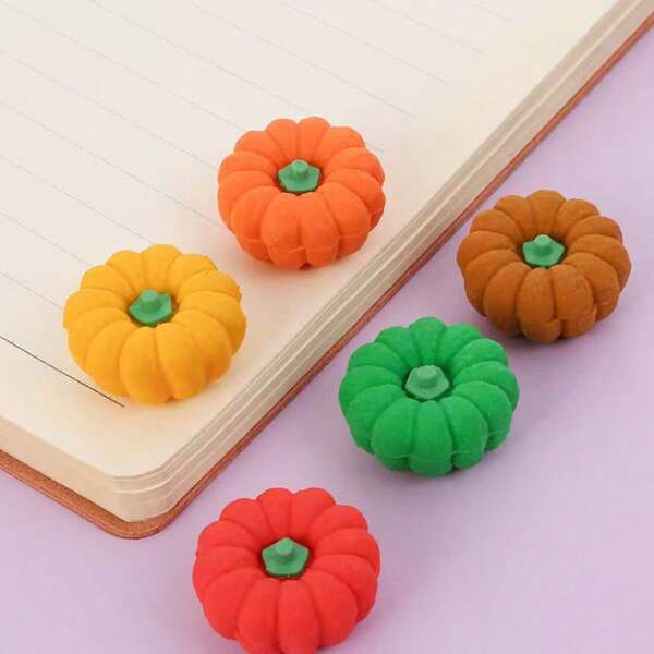 6 piezas de goma de borrar creativa con diseño de dibujos animados, goma de borrar con forma de calabaza, artículos de papelería para fiestas, regalos escolares, regalos de Acción de Gracias y Navidad (los colores en la imagen se envían al azar)