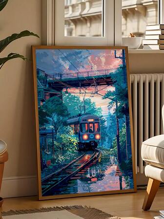1pc Anime Style Train Journey Matte Poster, Vintage Travel Decor,Japanese Art, Chill Vibes Urban Art Print, Lofi Hip Hop Japan-Inspired Urban Decor, Bedroom Decor, Living Room Decor, Office Decor, Dorm Decor,Wall Arts, Wall Decor, Home Decor, Room Decor, Canvas Wall Art, Posters, Wall Art With Frame, Optional Frame