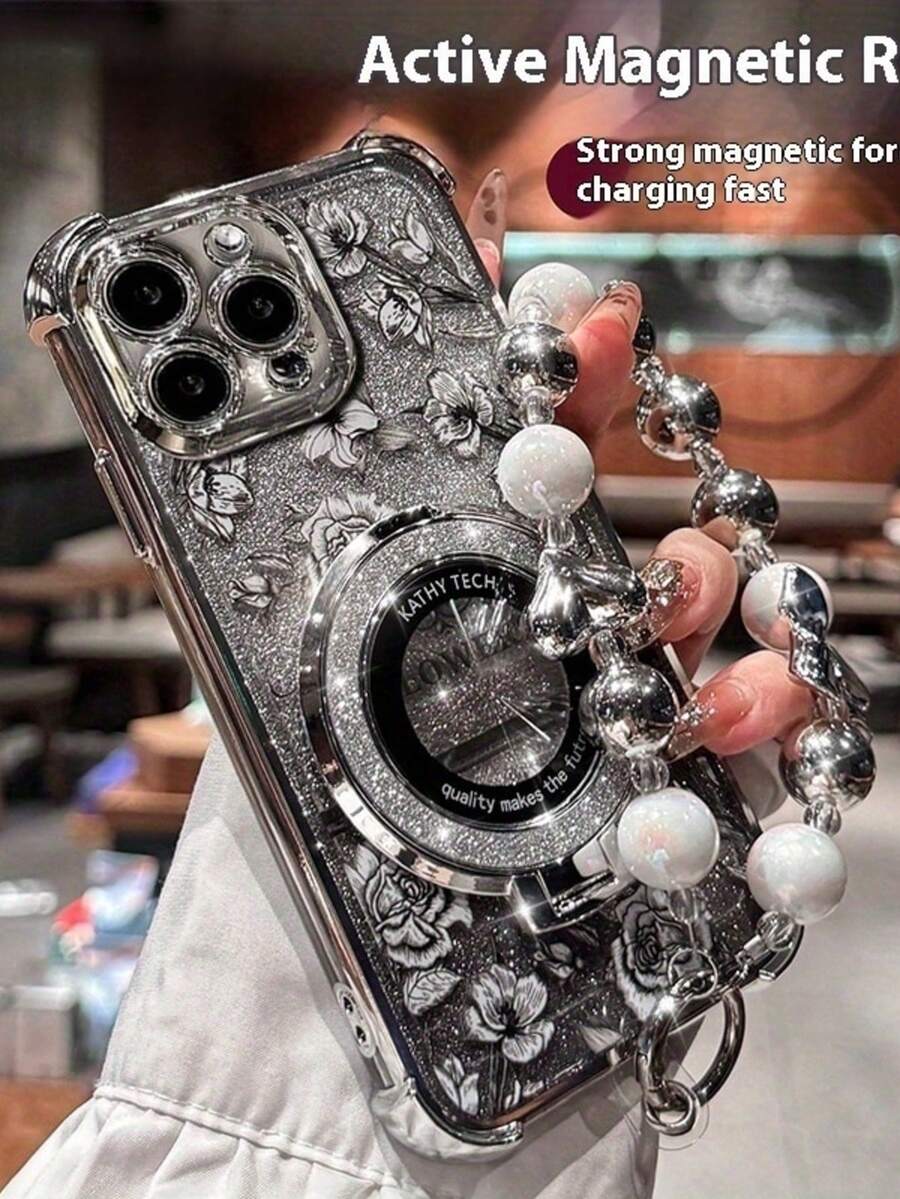 (可折叠支架) (银色手环) 适用于 Galaxy A123456789987654321 45G 电镀磁吸防摔透明手机壳，防摔手机壳适用于三星 S25/S24/S23/S22 系列/A 系列、OPPO、Redmi、Moto、Pixel，适用于 Vivo，适用于 OPPO