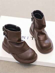 Children's Boots, New Autumn 2025 Outdoor Short Boots Mid-Calf Boots, Girls Metal Buckle Work Boots, Anti-Slip - Brown - View 2