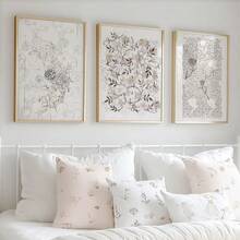 无框，3 件套复古欧洲中性花卉墙面装饰艺术画，威廉莫里斯画廊墙面艺术帆布海报，房间装饰，客厅装饰艺术，现代家居墙面装饰艺术，理想的家居礼物创意装饰 - 卡其色 - 查看 3