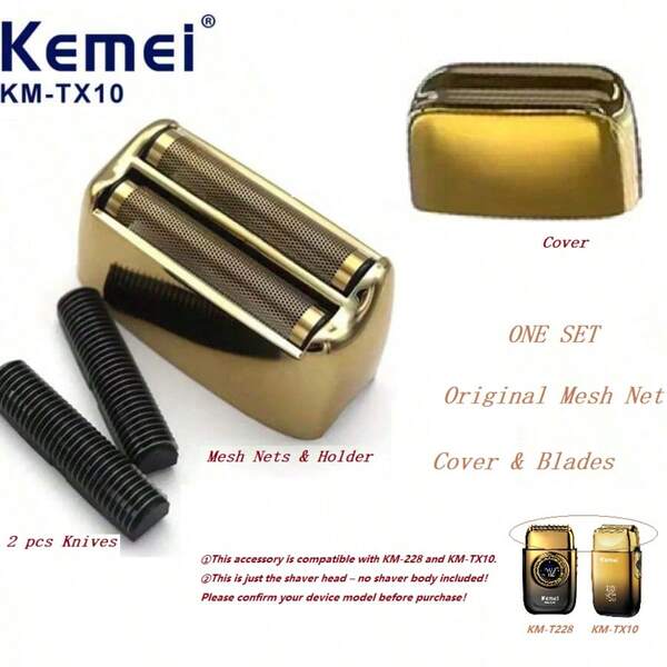 Kemei KM-TX10 KM-T228 Electric Shavers Blades,Professional Replacement Foil And Cutter Blades Set Suitable For KM-TX10&KM-T228 Shaver Original Electric Shavers Blades,KM-TX10 Original Quality Replacement Double Foiled Blade Net Cover Electric Shaver Repair Accessories Wholesales