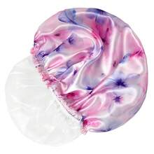 Gorros de Ducha para Mujeres, 4 PCS Gorros de Baño Elásticos y Reutilizables, Gorro de Ducha de Doble Capa Impermeable, Gorros de Baño, Gorro de Baño para el Cabello de Protección Ambiental - Color Sólido - Juego de 4 piezas de flores C - Ver 9