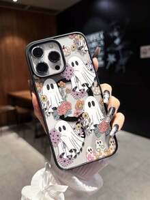 鬼花万圣节印花图案磁环手机壳适用于 16 Pro Max、14/13、12、11 Pro Max、XS Max、X、XR、8、7、Plus、Mini，适合作为生日礼物、女朋友、男朋友或自用 - 黑色 - 查看 3