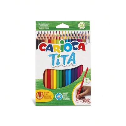 Lápis de Cor Resina de Madeira CARIOCA TITA - 36 Unidades Corpo hexagonal, cores vivas e laváveis e escrita macia  e super resistente a quedas Mina Ø 3 mm, não lasca se quebrar QUALIDADE SUPERIOR