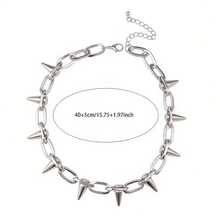 1 Piece Vintage Personality Exaggerated Style Punk Hip Hop Rivet Necklace Suitable For Parties, Gatherings, And Daily Wear - 銀色 - 查看 3