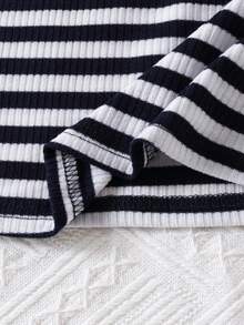 3pcs/Set Girls Cropped Knit Long Sleeve Top, Striped Camisole, And Casual Sweatpants Set, Autumn