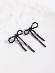 1 Pair Elegant Fashion Claw Chain Welded Bow Tassel Earrings, Suitable For Women's Daily Wear - Black - View 5