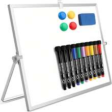 16英寸 x 12英寸双面磁性白板，配有10支马克笔、4个磁铁、1个板擦和支架，适合儿童绘画、备忘录、待办事项清单和学校墙面装饰 - 白色 - 查看 2