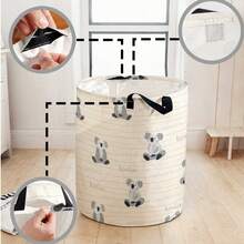 1 pezzo Cesto di stoccaggio pieghevole e rotondo con stampa di animali dei cartoni animati e manico, contenitore di stoccaggio multifunzionale per bagno, camera da letto, lavanderia, giocattoli, articoli per la casa, cesto per biancheria sporca pieghevole