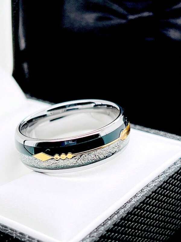 1pc Stainless Steel Silver Color Drip Oil Colorful Arrow Silk Satin Elegant Ring, Suitable For Men's Daily Wear And Gift