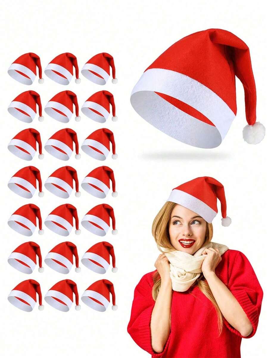 10pcs-Christmas Santa Hats, Red Santa Hat, Unisex Comfortable Holiday Santa Hats For Christmas Party And New Year Parties Celebrations Best Gifts Birthday Home Decor Christmas Decorations Room Decor Winter Christmas Decorations Home Christmas Gifts Christmas Decor