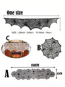 1 件万圣节黑色蕾丝蜘蛛网壁炉斗篷围巾套装，节日派对装饰，万圣节派对气氛道具