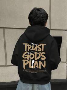 Faith Over Fear, Tween Boy Graphic Print Thick Pullover Sweatshirt, Autumn/Winter - Black - View 6