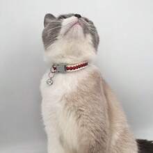 1pc Pet Collar, Football Print With Bell, Adjustable Size Pet Collar, Can Attach Leash