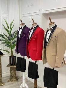 2026 Men's Casual Blazer & Pant Set  Men's Tuxedo Suit 3 Piece Slim Fit Suit For Men Tuxedo For Men Wedding Party Dinner Prom Relaxed Stretch Fit For Smart Casual Events - Màu Đỏ Sâu - Xem 7