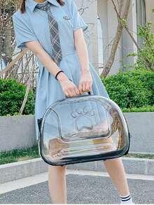 1pc Footprint Space Transparent Cat Backpack, Breathable Portable Pet Bag, Foldable Shoulder Cat Bag Cat Carrier Cat Bag