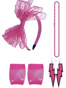 4 Pieces Of 80s Women's Clothing Accessories, Lace Headbands, Retro Lightning Earrings, Gloves And Necklaces, Are Perfect For Your Outfit At Most Parties, Halloween - Multicolor - View 21