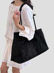 BAILEE Stylish, Minimalist, Solid Color, Matte PU Leather Dumpling Bag/Tote Bag With Foldable Magnetic Closure. Perfect For Outfits And As A Gift Option. - Multicolor - View 6