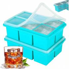 Large Cube Trays Whiskey, Silicone Cube Tray, With Reinforced Steel Ring Top, Makes 12 2 - In Cubes, Square Tray Cocktails, Whiskey, Coffee. 2 Pack - Màu xanh nước biển - Xem 2