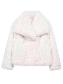 Faux Fur Fluffy Warm Long Sleeve Autumn/Winter Jacket - White - View 8
