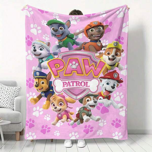 Paw Patrol 1pc Paw Patrol Fleece Blanket - Soft Double-Sided Cartoon Pattern, Suitable For Sofa, Bedroom, Living Room - Camping & Nap Blanket - Ideal Gift For Friends And Family