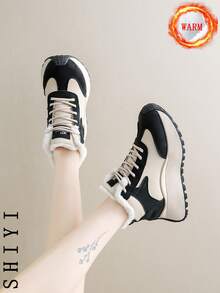 女士厚底保暖内衬休闲保暖雪地靴，适合秋冬季 - 黑色 - 查看 9