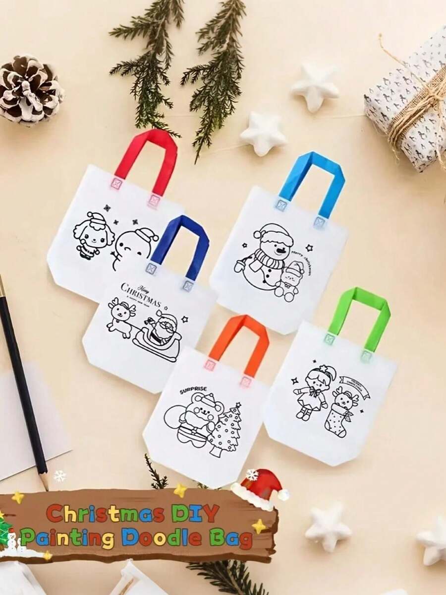 12 pièces - Sacs-cadeaux de Noël, Sacs en tissu non tissé DIY pour fêtes, Lot de grands cadeaux de vacances à mélanger et emballer, Sacs réutilisables à main pour l'art, l'artisanat et les activités en classe