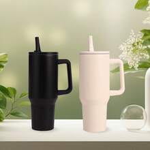 40 盎司不锈钢玻璃杯，带吸管和防漏盖 - 隔热旅行杯，适用于冷热饮品，耐用且可重复使用，非常适合露营、汽车、办公室 - 情人节、圣诞节、万圣节、感恩节、咖啡爱好者的理想礼物