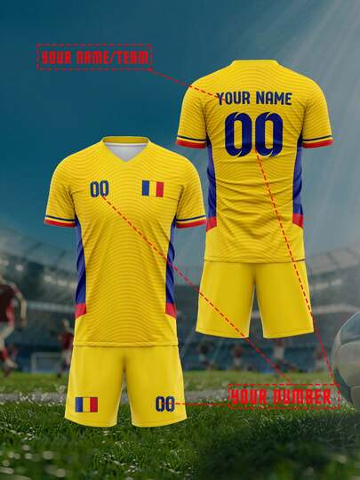 2025 Sommar- och hösttröja för europeiska och rumänska fotbollströjor med anpassat mönster, logotyp, namn och nummer, andningsbar, snabbtorkande, modern sporttröja lämplig för badminton-, volleyboll- och fotbollsträning.