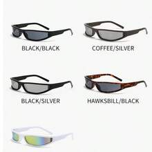 زوج من النظارات الرياضية الأنيقة بطراز Y2K، نظارات موضة مستقبلية بطراز بانك وهيب هوب من التسعينات بإطار مستطيل ضيق، مناسبة للحفلات والقيادة والشاطئ والسفر - متعدد الألوان - مشاهدة 5