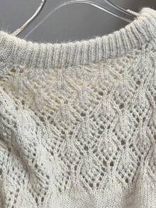 JIANHU 甜美蝴蝶结镂空套头衫女士毛衣 - 新杏色 - 查看 7