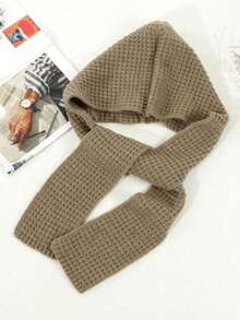 1 pieza Bufanda con capucha de punto con patrón trenzado de unicolor negro/beige/caqui/marrón, de moda para mujer, para citas, salidas y uso diario en otoño