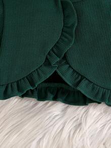 2pcs/Set Baby Girls Autumn Long Sleeve Ruffle Top And Sleeveless Round Neck Floral Print Bowknot Dress Casual Cute Outfit For Outdoor/Holiday - Olive Green - View 8