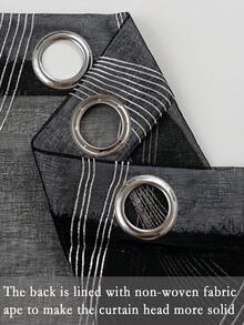 1 buah Tirai Tipis Modern Motif Rumbai Perak, Bagian Atas dengan Cincin Logam, Dapat Dicuci dengan Mesin, Tirai Poliester Dekoratif, Cocok untuk Ruang Tamu, Semua Musim, Tanpa Tali, Tenun, 120-140g - Tirai Gaya Mewah - Hitam - View 2