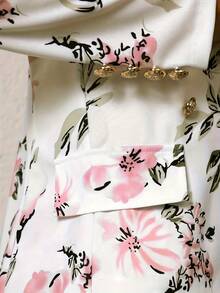 New Elegant Two-Piece Suit For Women, Stylish Double-Breasted Lapel Blazer And High-Waisted Floral Print Mini Skirt, New Women's Suit - trắng - Xem 4