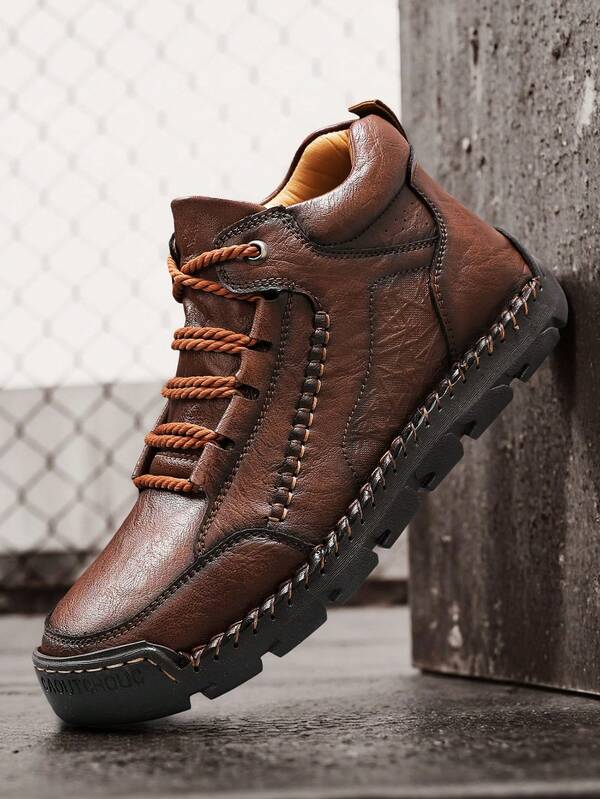 Zapatos casuales de alta top hechos a mano para hombres, zapatillas de deporte de moda con cordones de microfibra y, adecuados para uso diario en otoño/invierno, senderismo al aire libre, cómodos y transpirables con suela antideslizante en color marrón oxidado, tallas grandes 45 46 47 48