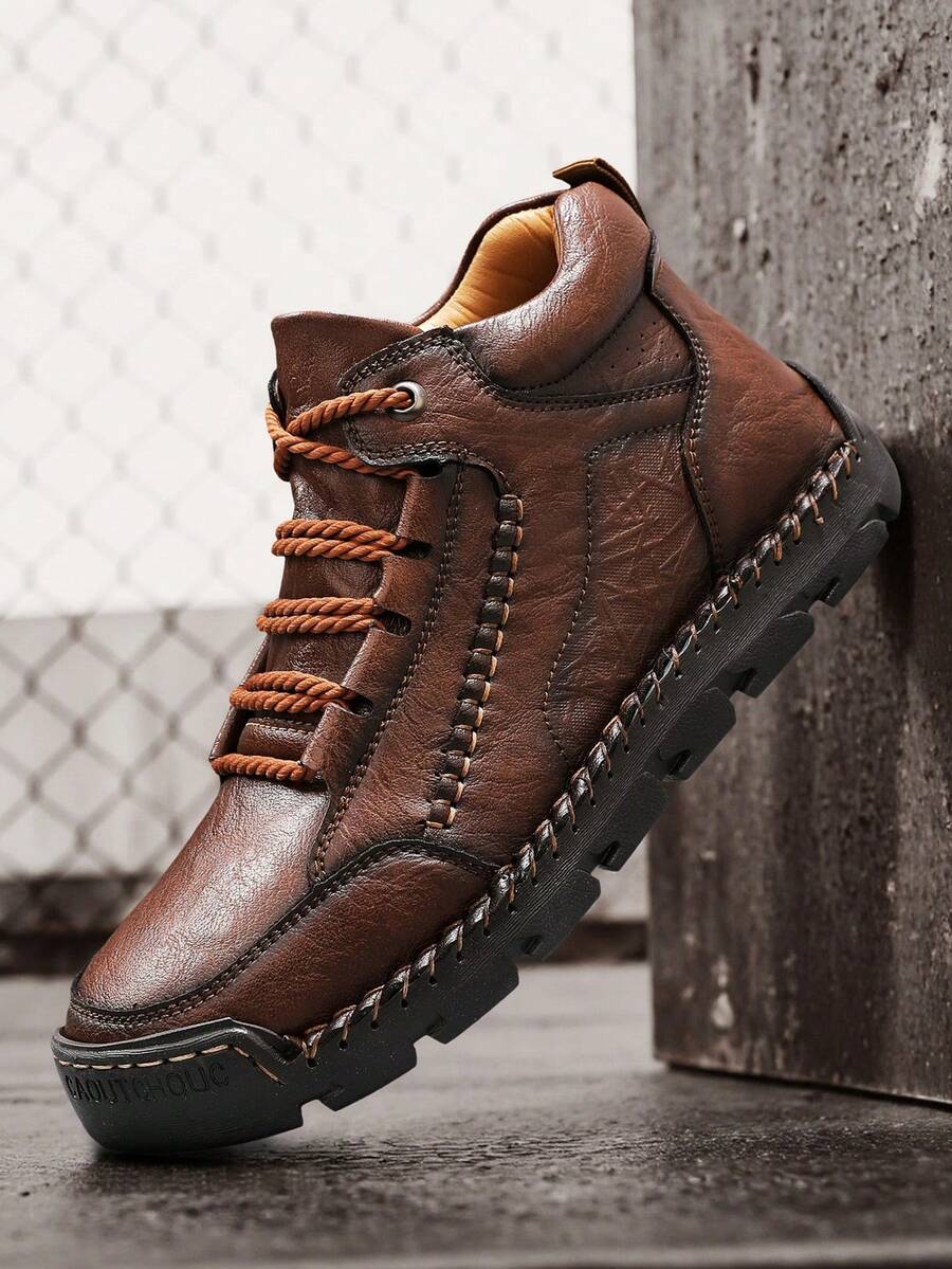 Zapatos casuales de alta top hechos a mano para hombres, zapatillas de deporte de moda con cordones de microfibra y, adecuados para uso diario en otoño/invierno, senderismo al aire libre, cómodos y transpirables con suela antideslizante en color marrón oxidado, tallas grandes 45 46 47 48