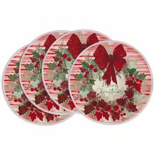 1 buc/4 buc/6 buc/60 buc Covorașe rotunde cu flori roșii de Crăciun, Covorașe din in de Crăciun, Covorașe rezistente la murdărie, Potrivite pentru casă, sufragerie și restaurant, Decor de masă, Articole pentru casă - Multicolor - Vizualizare 10