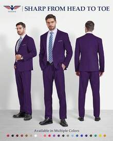 Hihawk Men's 2 Piece Suit, 2 Button Solid Pants SetChristmas FGLB - 深紫色 - 查看 10